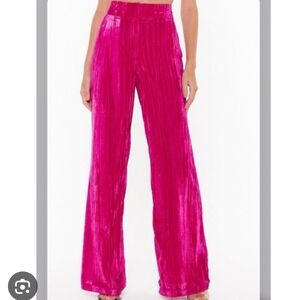 Nasty Gal Hot Pink Crushed Velvet Wide Leg Pants size 10